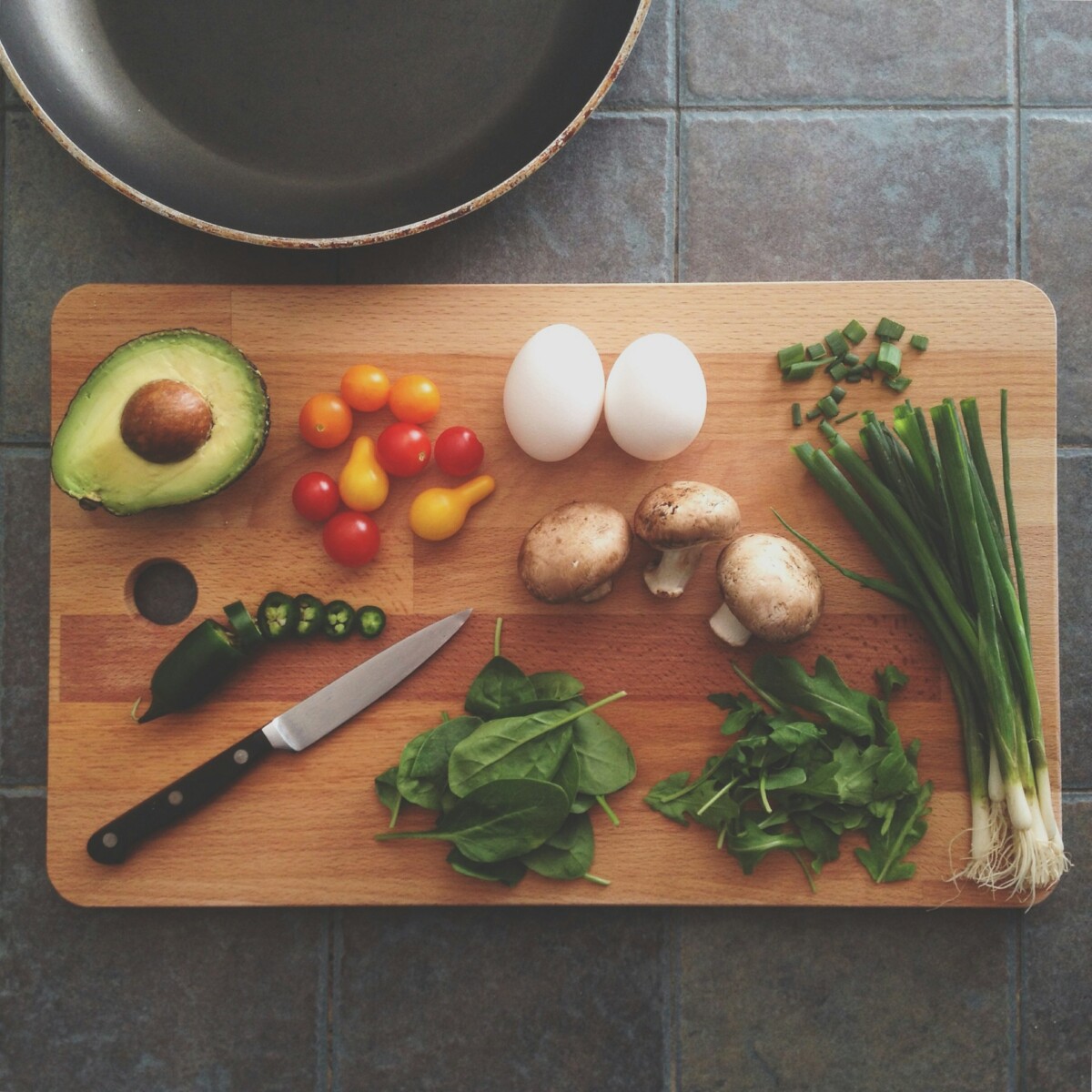 healthy food ingredients on a cutting board